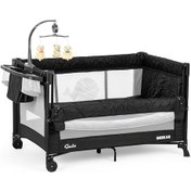 Resim Gulz Beskar Anne Yanı Sallanır Cibinlikli Dönenceli Alt Açmalı Oyun Parkı Bebek Beşik 70x120 Cm Siyah 