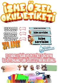 Resim Okul Etiketi Kalem Defter Etiketi İsme Özel Etiket Set06 