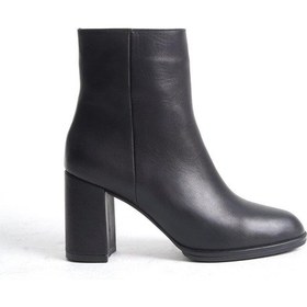Resim Mubiano Hakiki Deri Collection Kadın Fermuarlı Yuvarlak Burun Kalın Topuklu Kısa Bot Siyah - Mcalm4221 - S Siyah 