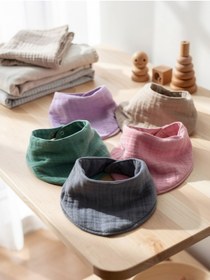 Resim elibaby %100 Pamuklu 8 Kat Muslin Kumaş Çift Çıtçıtlı 5'li Bebek Mama Önlüğü/ağız Mendili 