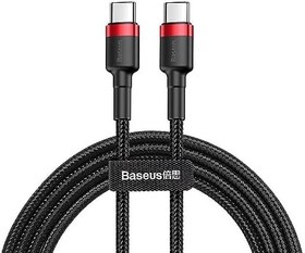 Resim Baseus Cafule, 60 W 3.0 A USB-C & USB-C Hızlı Şarj & Data Aktarımı Kablosu, 1 Metre, Kırmızı - Siyah 