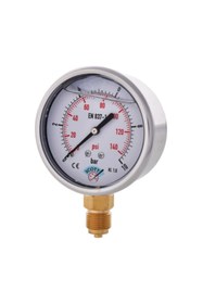 Resim SCOTT Ø 100 mm Gliserinli Tip Manometre 1/2'' Alttan Bağlantı Arka Flanş 304 Inox Pirinç ( -1 ...1.5Bar ) 
