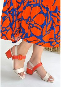 Resim Year Bej Cilt Turuncu Detaylı Turuncu Topuklu Kadın Topuklu Ayakkabı Bej3 