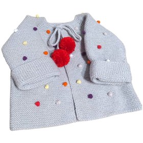 Resim Pomponlu Bebek Hırkası Gri 