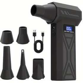 Resim Güçlü Turbo Fan Akıllı Ekran – 130000 RPM, 4 Hız Seviyesi, 5 Nozul ve Yüksek Kapasiteli Pil Dahil; Bilgisayarlar, Klavyeler, Arabalar ve Açık Alanlar İçin İdeal Taşınabilir Temizlik Aracı; Mükemmel Tatil Hediyesi 