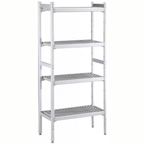 Resim Professional Düz Etejer Seti, Aluminyum Ayaklı, 4 Raflı, Her Raf Demonte Polietilen Tabletlerden Oluşur, Tabletler Bulaşık Makinesinde Yıkanabilir - 475x1304 Mm, H=1700 Mm BLS1304 
