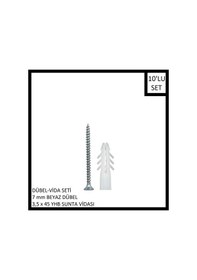 Resim Dübel-vida Seti, Beyaz Dübel 7 Mm, 3,5x45 Yhb Sunta Vidası, 10 Adet 