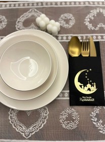 Resim Gold Yaldızlı Siyah Hoşgeldin Ramazan Yeni Ay Desenli Cepli Peçete 12 Li 