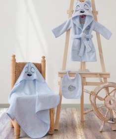 Resim Cotton Box Bebek Bornoz Seti Bear Mavi 