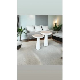 Resim Wood Wooden Ahşap 2li Set Fitilli Mantar Beyaz Yan Sehpa Modern Fiskos / Çiçeklik 