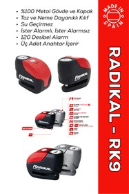 Resim Radikal RK9 Motosiklet Disk Kilit Alarmı 120db Güçlendirilmiş Su Geçirmez Kilit + BUFF HEDİYELİ 