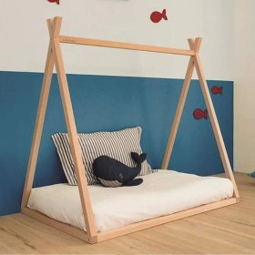 Resim MiniWood Montessori Çocuk Yatak Çam 90X190 Oyun Alanı Çadır Çilek 