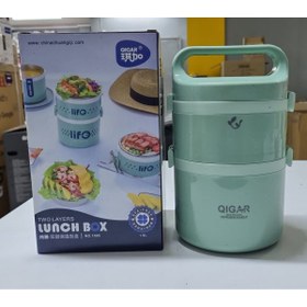 Resim Tantitoni İki Katlı Çelik Yuvarlak Yemek Taşıma Kabı, Sefer Tası, Yemek Termosu 1.9lt Yeşil 