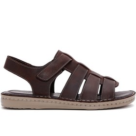 Resim Erkek Kahverengi Deri Casual Sandalet 