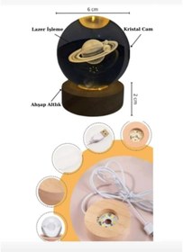 Resim 3D Kristal Cam Küre Ahşap Kaideli Gece Lambası - Ayıcık 