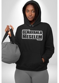 Resim Şahsiyeti Olmayyanla Şahsi Meselem Olmaz Yazılı Kadın Erkek Siyah Kapüşonlu Sweatshirt Hoodie Siyah 