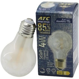Resim Atc-a60-ss Vintage Sosoft Filament 4w Led Ampul Lamba E27 Kırılmaz Plastik Cam 400 Lümen 2200k 25.000 Saat 4989 