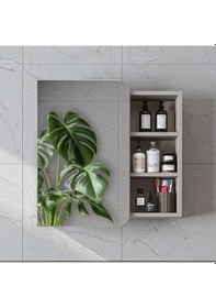 Resim Likya Kulpsuz Tek Kapaklı Açık Raflı Aynalı Mdflam 70 Cm Aynalı Banyo Üst Dolabı Kumtaşı 
