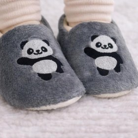 Resim Büşra Sultan Ayakkabı & Çanta Çocuk Gri Panda Hayvan Figürlü Çocuk Panduf Kaydırmaz Taban Anaokulu Kreş Ev Ayakkabısı 