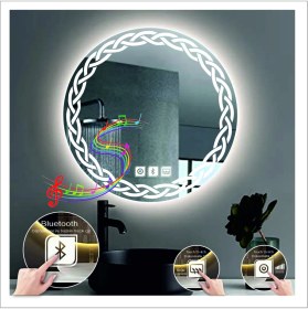 Resim Dnr-MirrorDnr-Mirror 70 cm Beyaz Ledli Tasarım Kumlamalı Dokunmatik Bluetoothlu Buğu Önleyicili Banyo Aynası Makyaj Ayna 