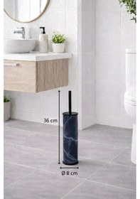 Resim Lacivert Mermer Desenli 2'li Banyo Seti - Metal Çöp Kovası 3 Lt Ve Wc Fırçası Takımı Lacivert 