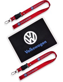 Resim TUSBA MARKET Volkswagen Anahtarlıklı Kırmızı Oto Ayna Askı Ipi Ikili Set | Volkswagen Torpido Üstü Kaydırmaz Ped 