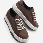 Resim Marjin Kadın Sneaker Yüksek Taban Bağcıklı Spor Ayakkabı Kotnel Kahve Süet 