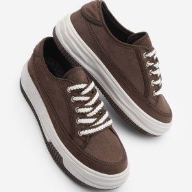 Resim Marjin Kadın Sneaker Yüksek Taban Bağcıklı Spor Ayakkabı Kotnel Kahve Süet 