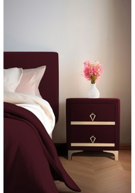 Resim Doppia Linea Gold Iki Çekmeceli Bordo Komodin-kumaş Döşemeli Yatak Odası 2 Çekmeceli Komodin Modeli 