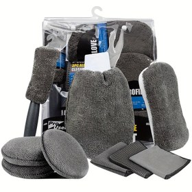 Resim 9 adet Araba Yıkama Kiti Sünger, Temizlik Havluları, Uygulayıcı Pedleri ve Tekerlek Fırçaları ile, Araba Detaylandırma Aracı Seti 