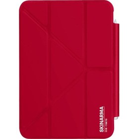 Resim Apple Uyumlu iPad Air 11 2025 M3 Kılıf Skinarma Kalemlikli Arkası Şeffaf Standlı Magnetik Taihi Sora Kırmızı 