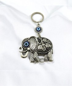 Resim Büyük Metal Fil Nazar Boncuklu Anahtarlık, Hediyelik Aksesuar 