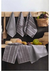 Resim 6 Lı Luna Naturel Mutfak Havlu Seti %100 Pamuklu 30x50 Cm Antrasit Çok Renkli 