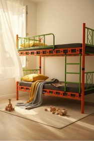 Resim ARGİMO Carme Genç Çocuk Odası Metal Ranza Ve Karyola 90x200 Turuncu Yeşil 