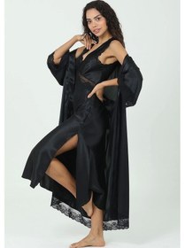 Resim Bondy Kadın 2303 Saten 2'li Çeyiz Seti Uzun Siyah 