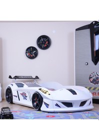 Resim Arabalı Yatak, Jaguar Rüzgarlıklı Arabalı Yatak - Beyaz 1 Adet Comfort Yatak 