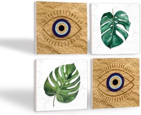 Resim Nazar, Yaprak Taş Bardak Altlığı Seti - 4 Parça - Dekoratif, Rustik Mutfak Aksesuarı, 10x10 cm, Kaydırmaz Tabanlı, Şık ve Dayanıklı SC425 