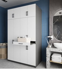 Resim Modena Çamaşır Ve Kurutma Makinesi Dolabı Banyo Dolabı Füme Beyaz Füme - Beyaz 