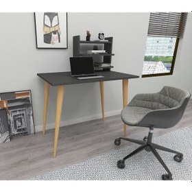 Resim Dekorosso Dekorosso Pub Ahşap Ayaklı Raflı Çalışma Masası Antrasit 