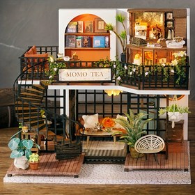 Resim El yapımı 3D Üç boyutlu Küçük Ev Bulmacası, Ahşap DIY Retro Minyatür Bina Sahne Modeli Ev, Yapıştırıcı/Piller Olmadan Zarif Doğum Günü Hediyesi Tatil Hediyesi 