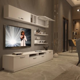 Resim Decoraktiv Trendstyle 5220 Mdf Tv Ünitesi Tv Sehpası Parlak Beyaz 