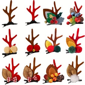 Resim 2 Adet Elegant Alaşım Noel Saç Tutturucular Seti, Karışık Renk Geyik Boynuzları ve Geyik Kulakları ile Saç Topu Aksesuarları, Moda Yaratıcı Tatlı Saç Aksesuarları, Noel Dekorasyonu ve Hediye Kullanımı için Mükemmel 