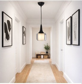 Resim Tt603-1-fullsy Tt Ayd. Mat Siyah Tekli Silindir Çift Camlı Avize Siyah - Bal Cam 