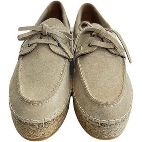 Resim Tufan Shoes Bej Hakiki Süet Hasır Taban Bağlı Loafer Bej 