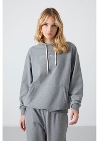 Resim Tommy Life Gri Melanj Kapüşonlu Kanguru Cep Oversize Lastik Paça Kadın Eşofman Takımı - 95288 GRİ MELANJ 