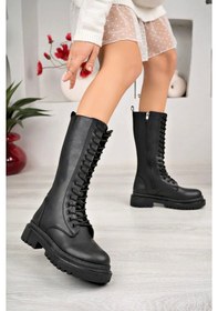 Resim Dorin Siyah Cilt Bağcıklı Çizme Siyah 