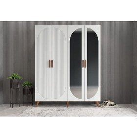 Resim Koza Membran 4 Kapaklı Portmanto Montaj Dahil Ceviz Beyaz 140 Cm 