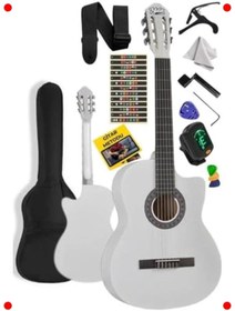 Resim markentegra Beyaz Klasik Gitar Seti (Kesik Kasa, Ayarlı Sap) 