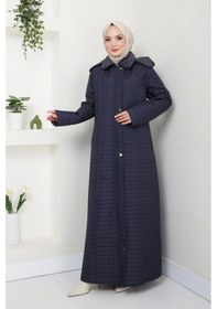 Resim İçi Kürklü Tam Boy Kaban Mont - Lacivert / M0102 Lacivert 