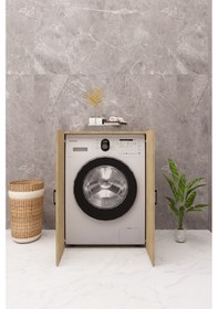 Resim Mdf Çamaşır Makinesi Dolabı Kapaklı Ahşap Lefkas Meşe 